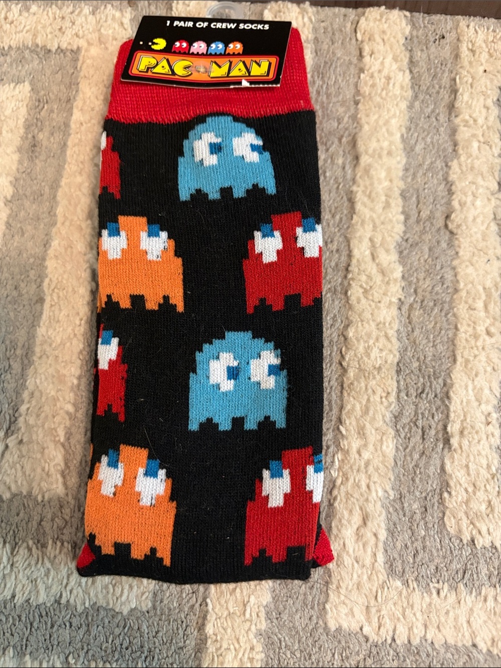 Hyp Black Crew Socks with Red, Blue, Orange Ghost Pattern